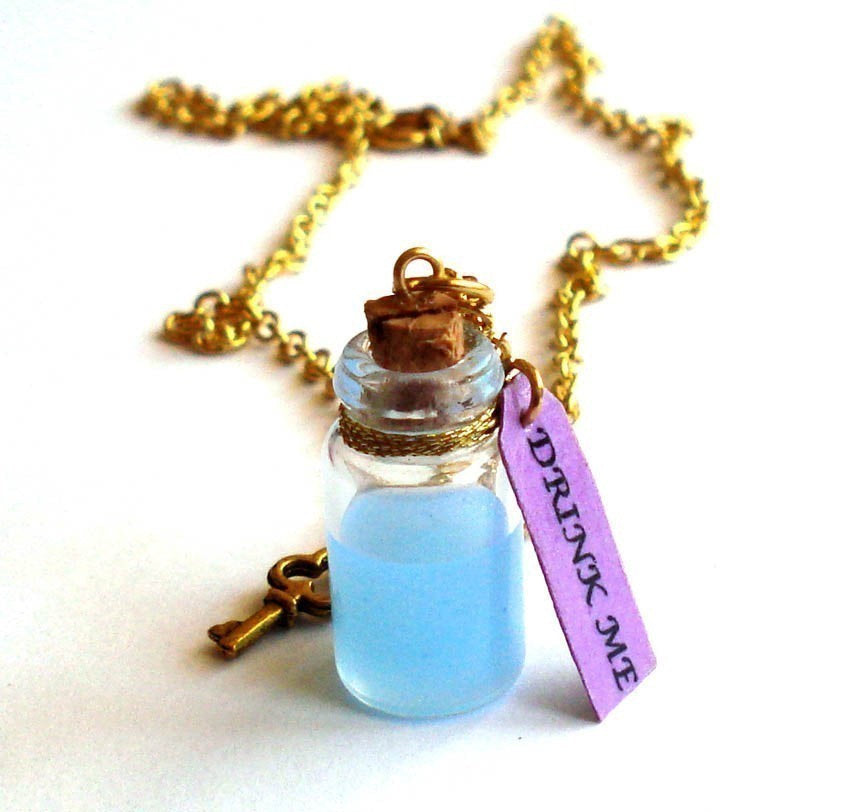 Drink Me Bottle Necklace, Stainless Steel or Gold Finish Chain, Alice in Wonderland Collection, Handmade in the USA