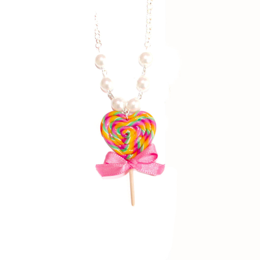 Pink Rainbow Heart Lollipop Necklace - Fatally Feminine Designs