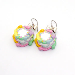 Pastel Rainbow Birthday Cake Earrings - Gold or Silver