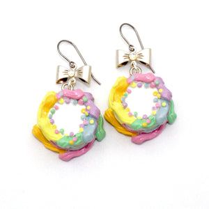 Pastel Rainbow Birthday Cake Earrings - Gold or Silver