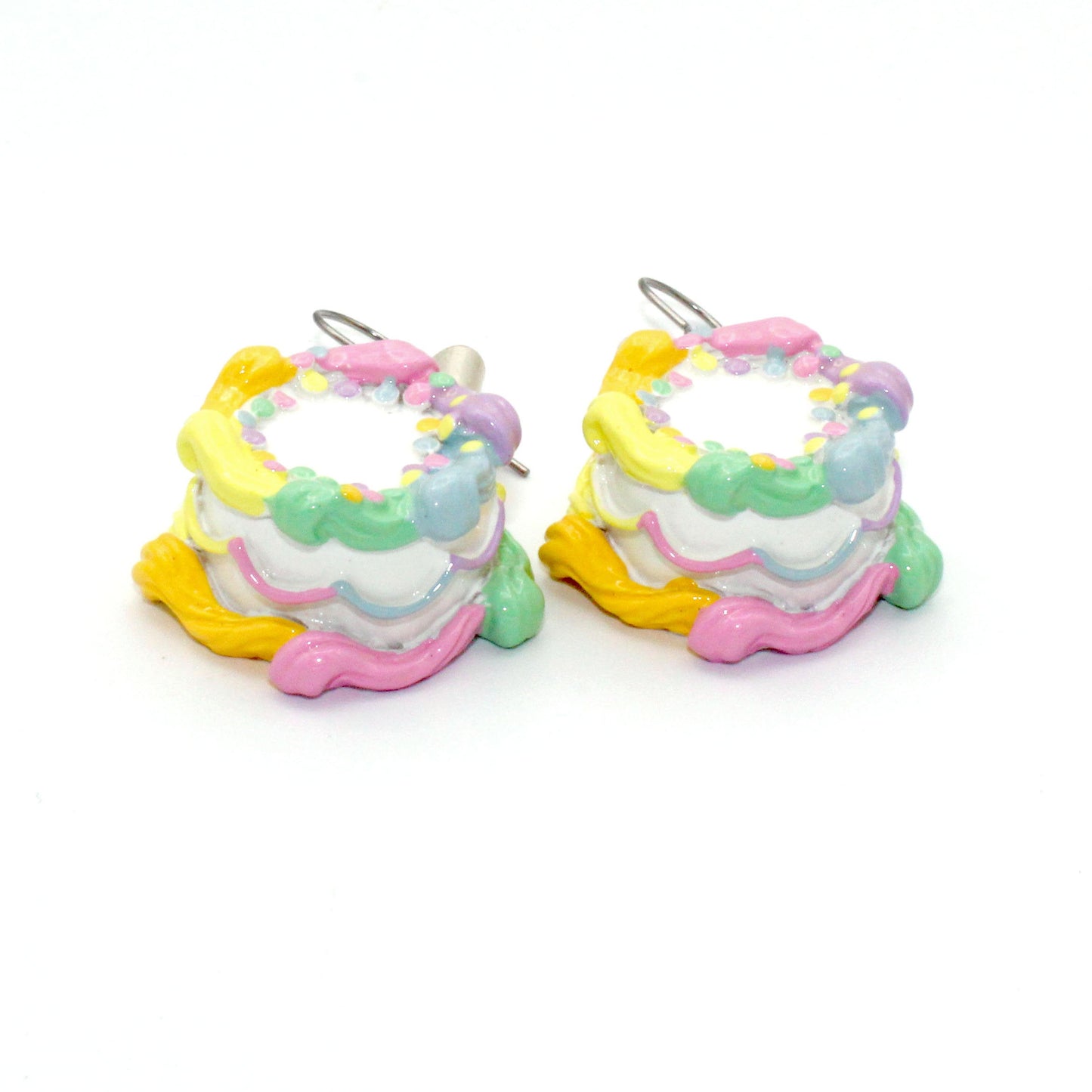 Pastel Rainbow Birthday Cake Earrings - Gold or Silver