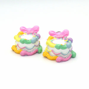 Pastel Rainbow Birthday Cake Bow and Pearl Earrings