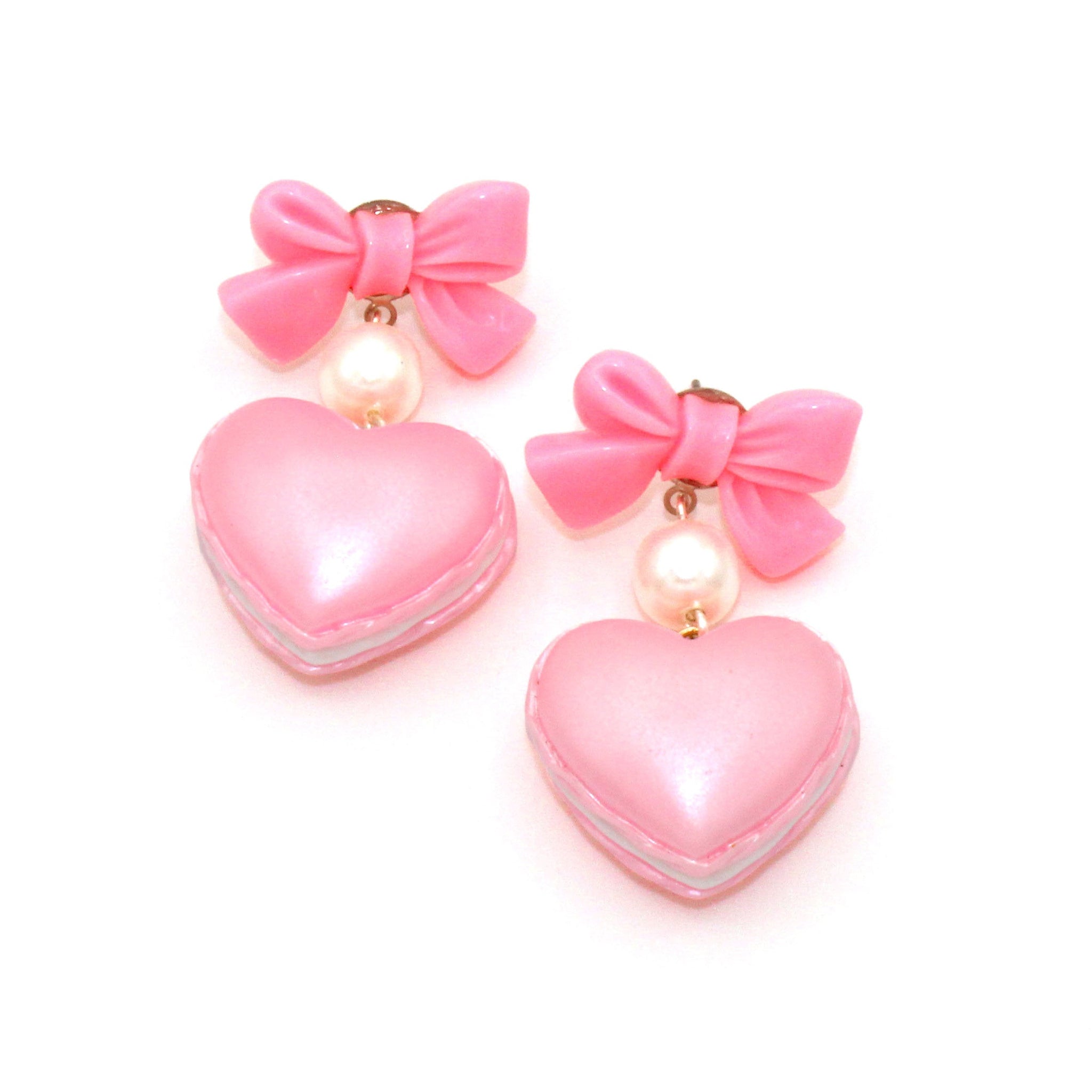 Bow and Pearl Macaron Heart Earrings - Valentines Day – Fatally Feminine  Designs