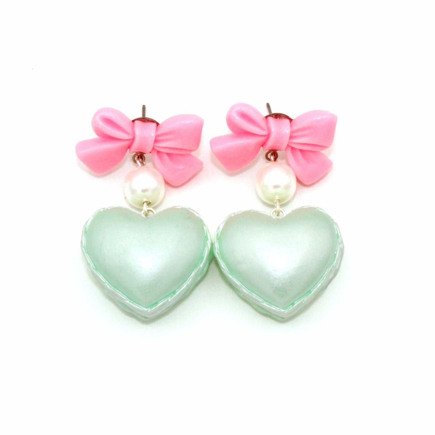 Bow and Pearl Macaron Heart Earrings - Valentines Day