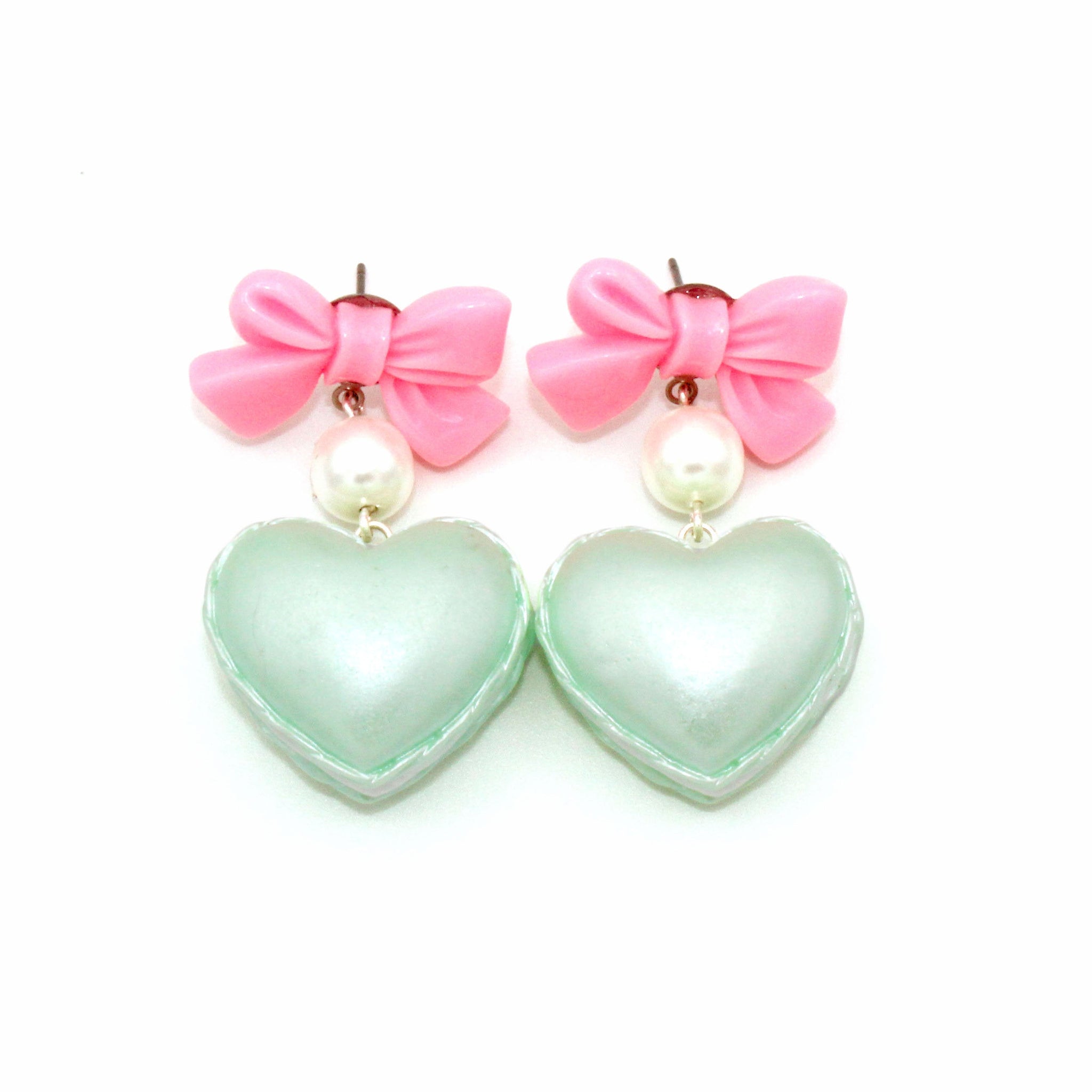 White with Heart Valentines Earrings