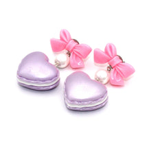 Load image into Gallery viewer, Bow and Pearl Macaron Heart Earrings - Valentines Day
