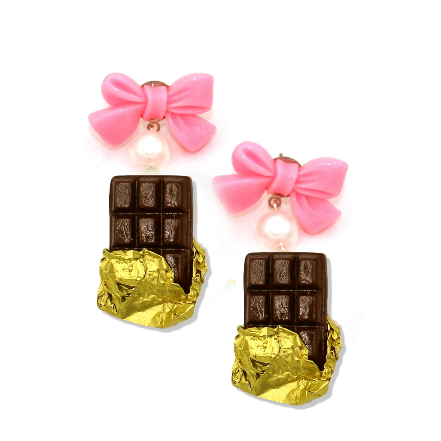 Chocolate Bar Earrings - Pink, White, or Dark Chocolate - Hypoallergenic