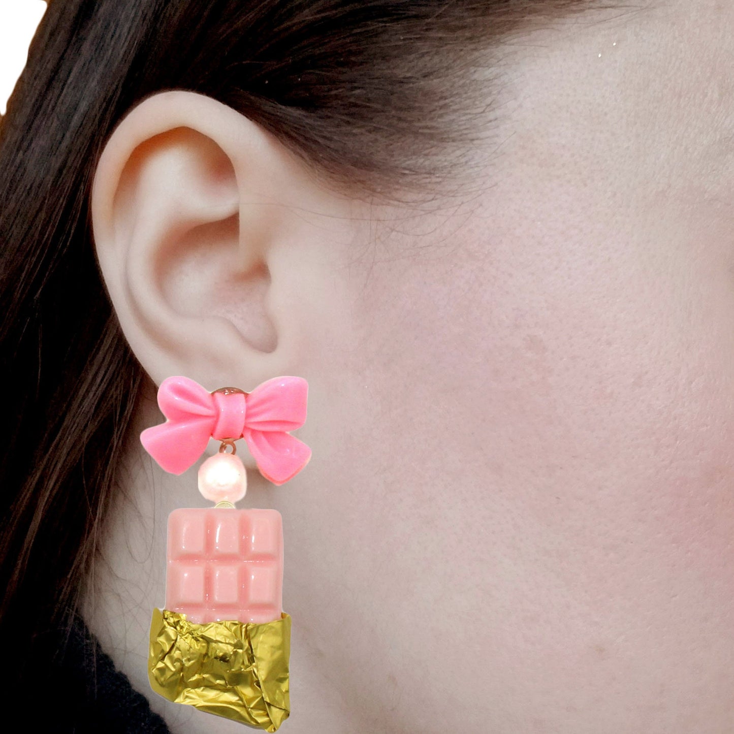 Chocolate Bar Earrings - Pink, White, or Dark Chocolate - Hypoallergenic