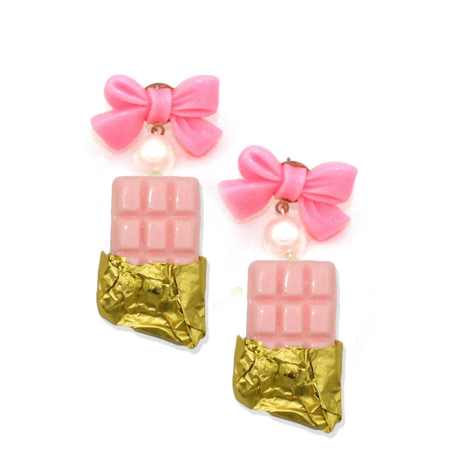 Chocolate Bar Earrings - Pink, White, or Dark Chocolate - Hypoallergenic