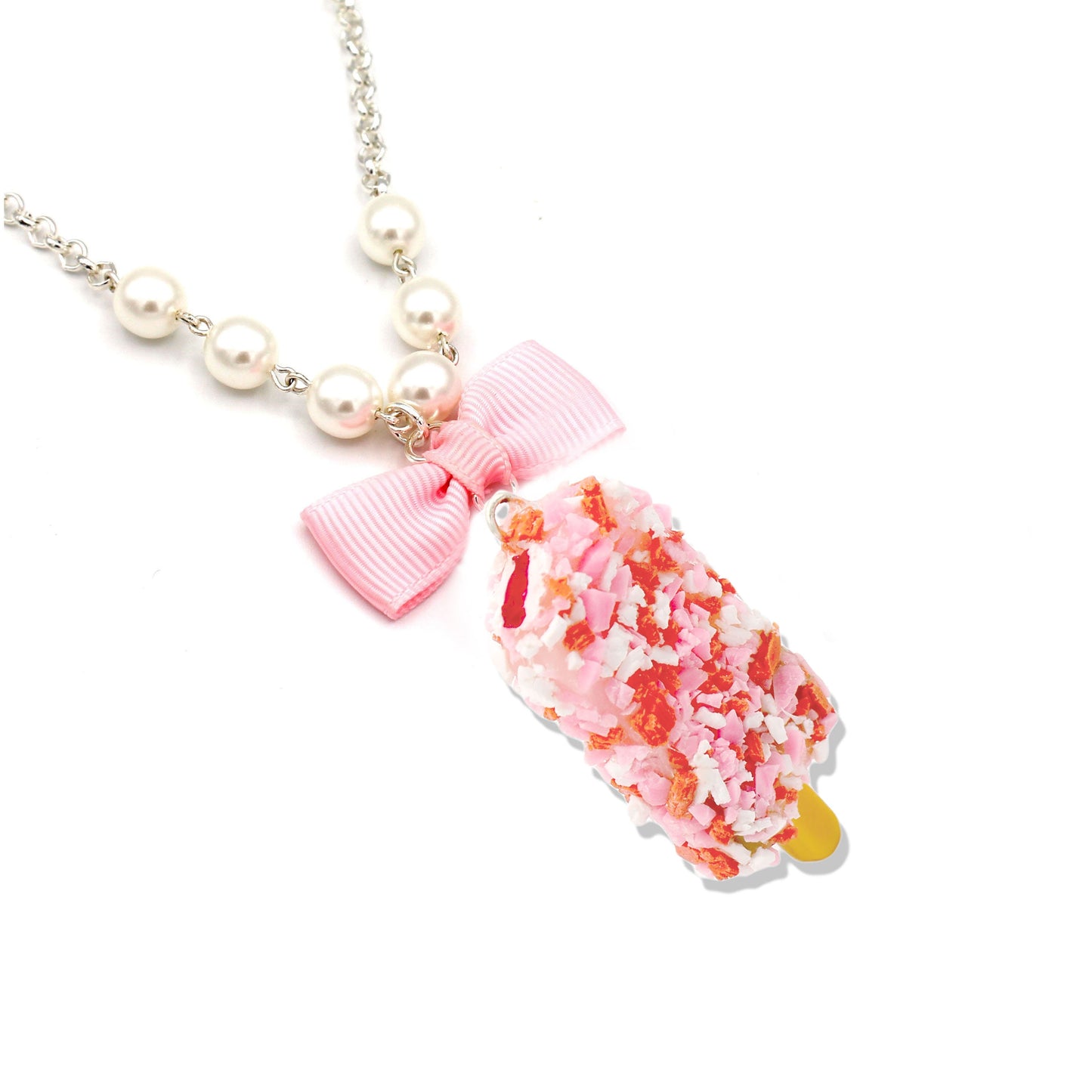 Strawberry Shortcake Bar Pearl & Bow Necklace - Gold or Silver