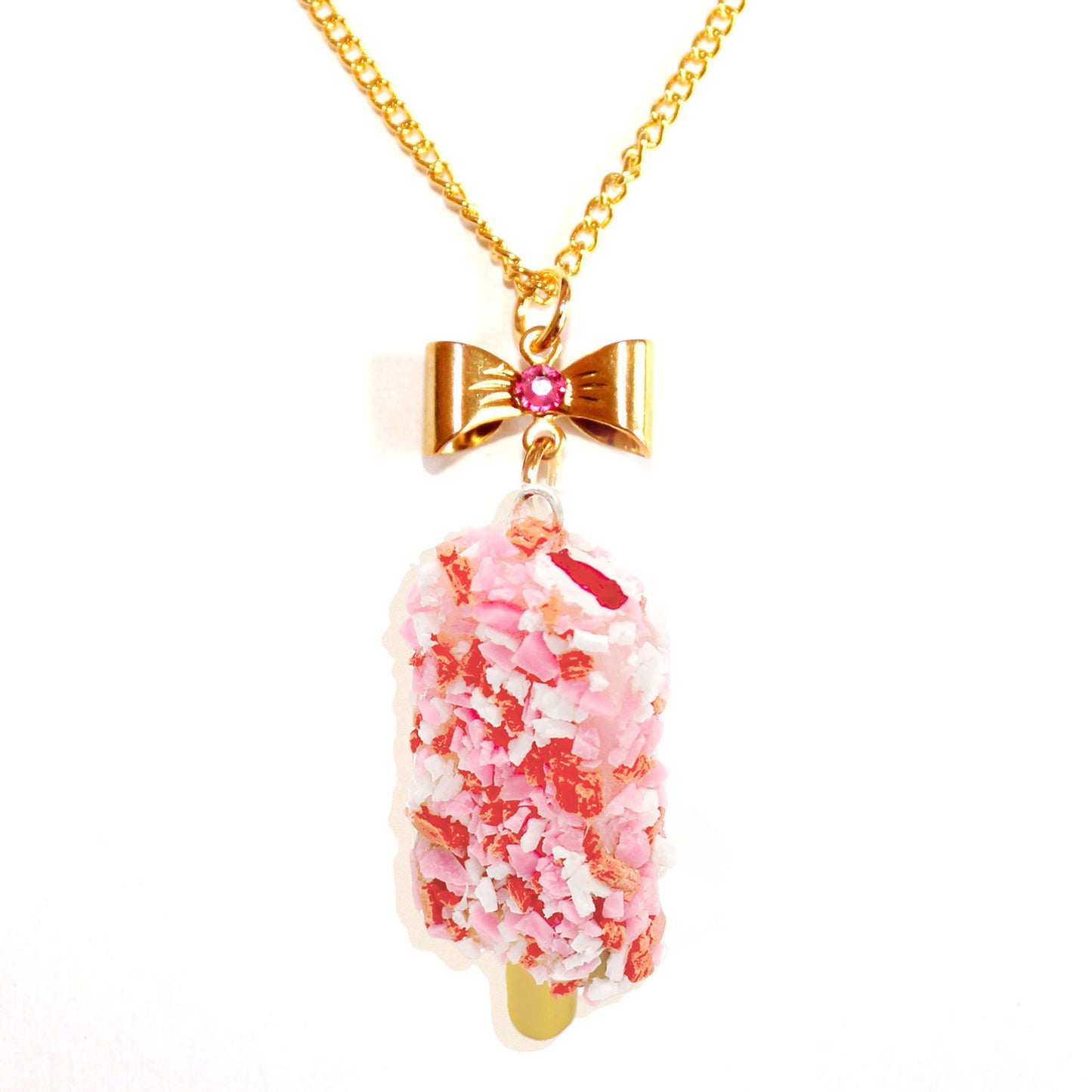 Strawberry Shortcake Ice Cream Bar Necklace - Stainless Steel or Gold