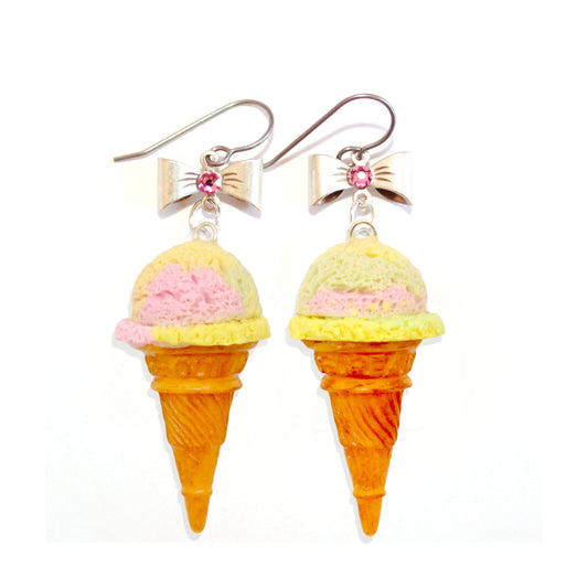 Pastel Rainbow Ice Cream Cone Earrings - Hypoallergenic Option - Fatally Feminine Designs
