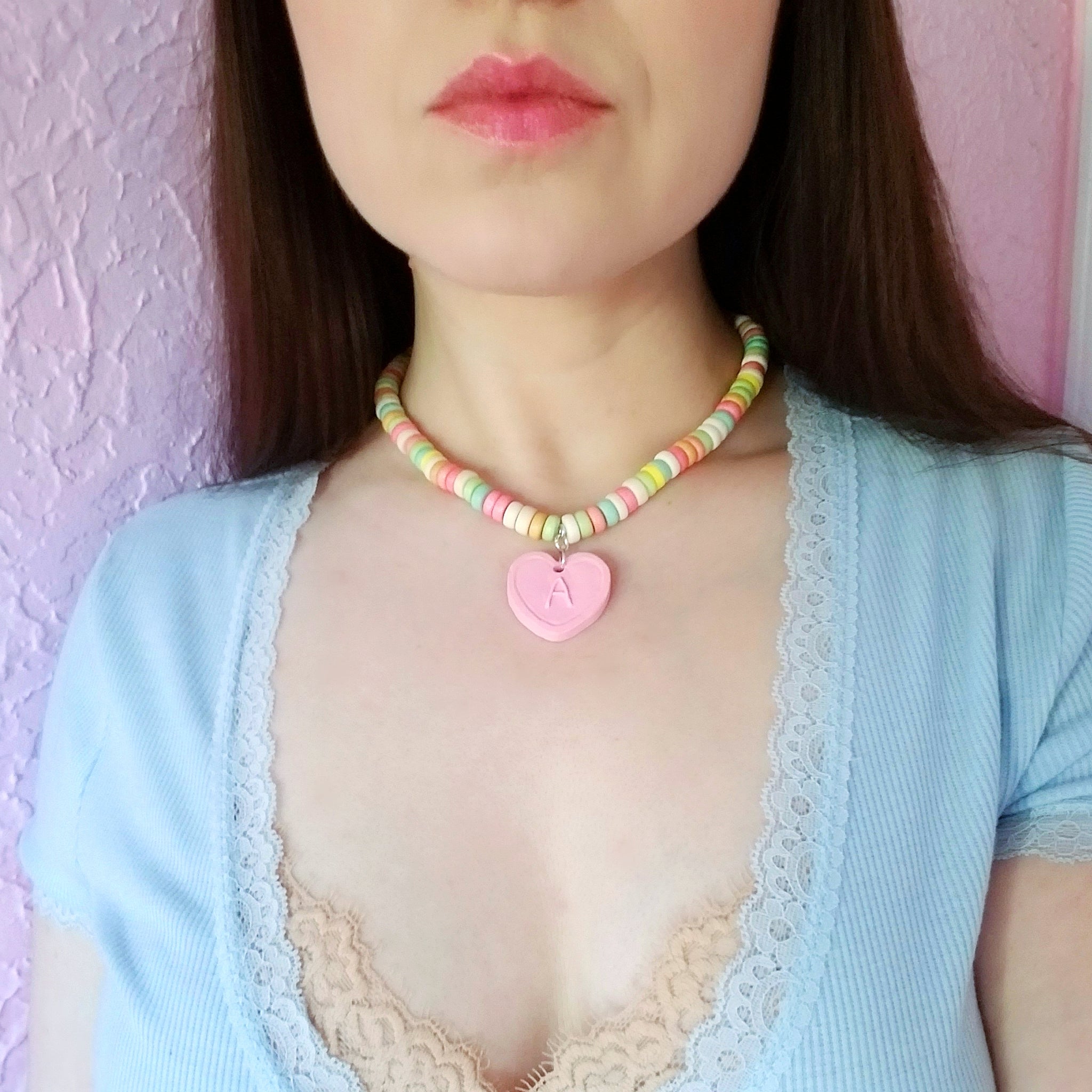 Custom Name Necklace, Personalized Candy Necklace, Pastel Candy Choker,  Rainbow Kawaii Food Jewelry 