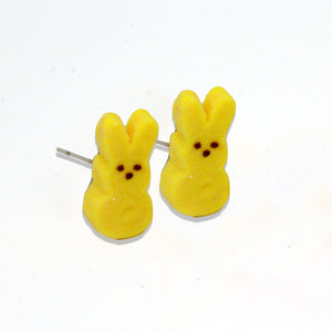 Peeps Marshmallow Bunny Stud Earrings - Hypoallergenic Steel - Fatally Feminine Designs
