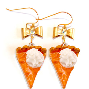 Autumn Statement Earrings Gold or Silver Pumpkin Pie Cute Charm Jewelry for Woman Fatally Feminine Designs