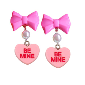 Candy Heart Earrings - Bow and Pearl