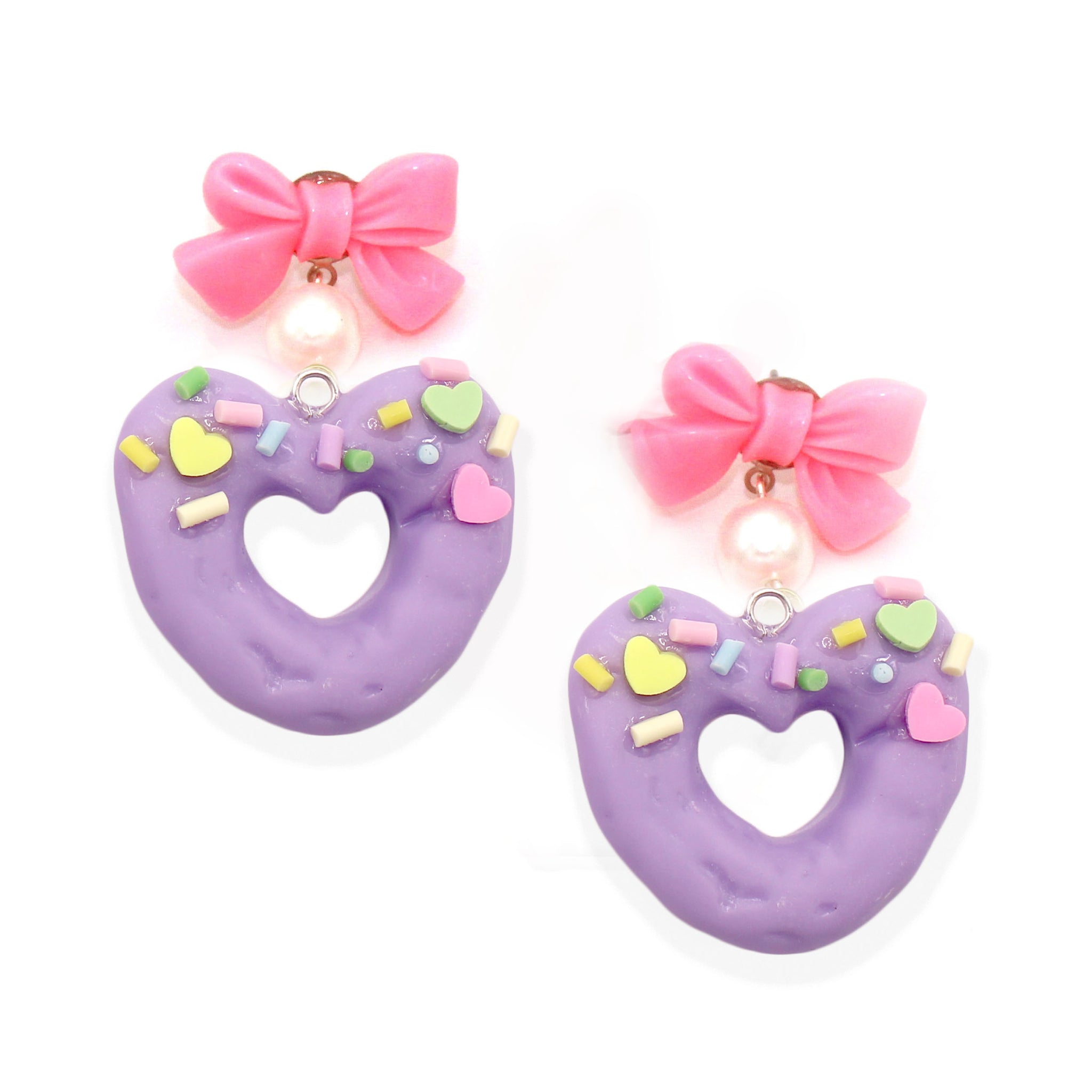 Bow and Pearl Macaron Heart Earrings - Valentines Day – Fatally Feminine  Designs