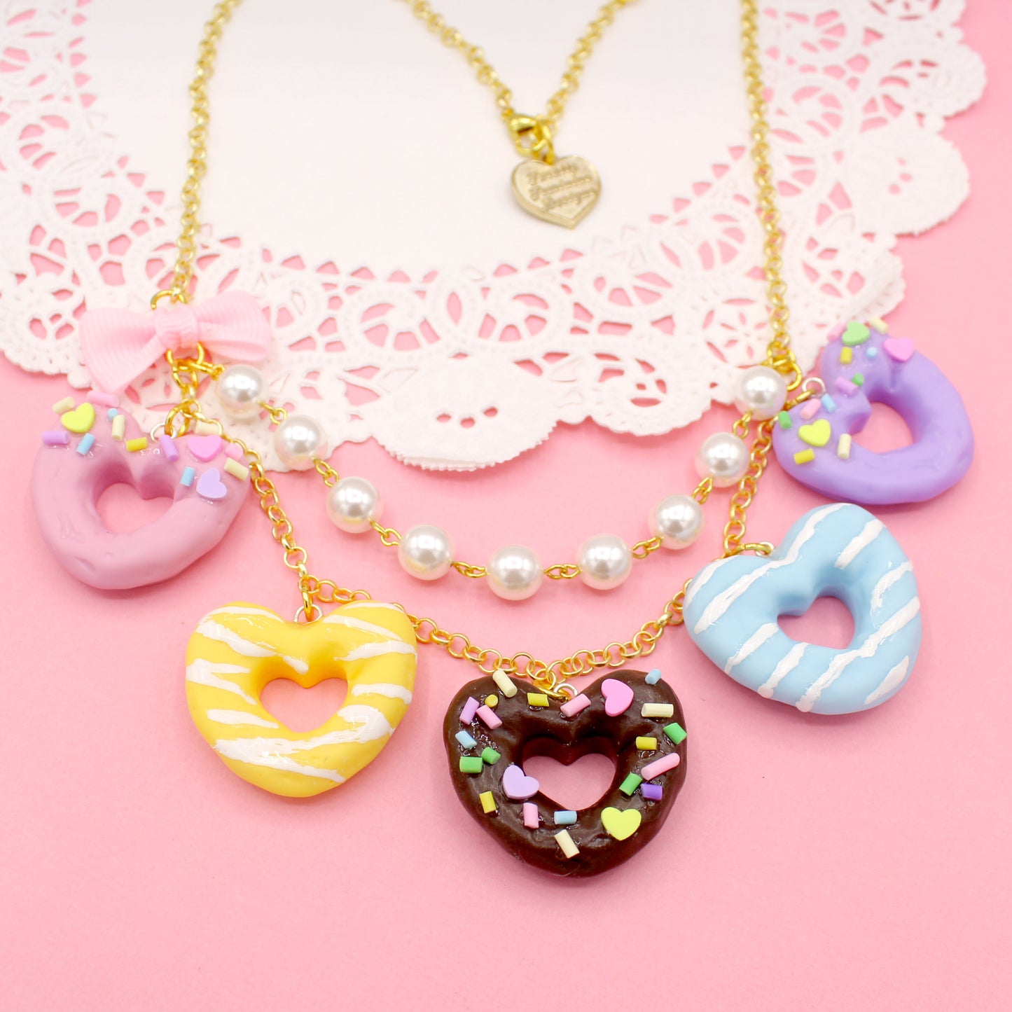 Heart Donut Statement Necklace - Gold or Silver - Fatally Feminine Designs